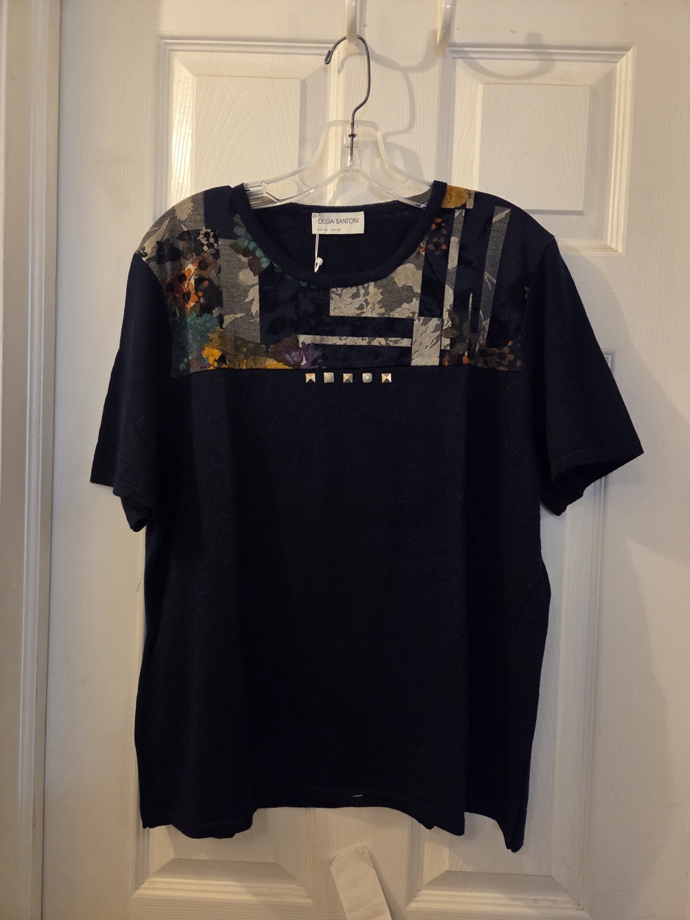 Olga Santini Navy Short Sleeve Knit Blouse